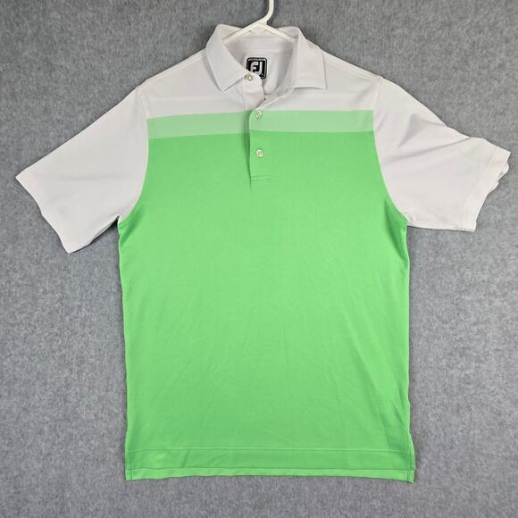 Footjoy Shirt Mens Size Medium Tiburon Naples Green White Polo Athletic Fit - Picture 1 of 15